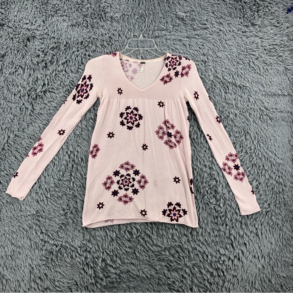Kirra Sweater Womens XS Cashmere Blend Pink Flower Peplum Lightweight Top